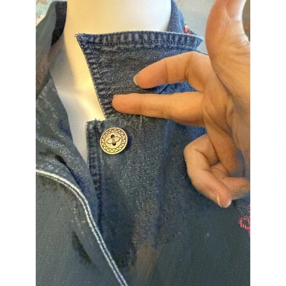 Vintage Bobbie Brooks‎ Denim Floral Embroidered Button Jacket Women's Small 4/6